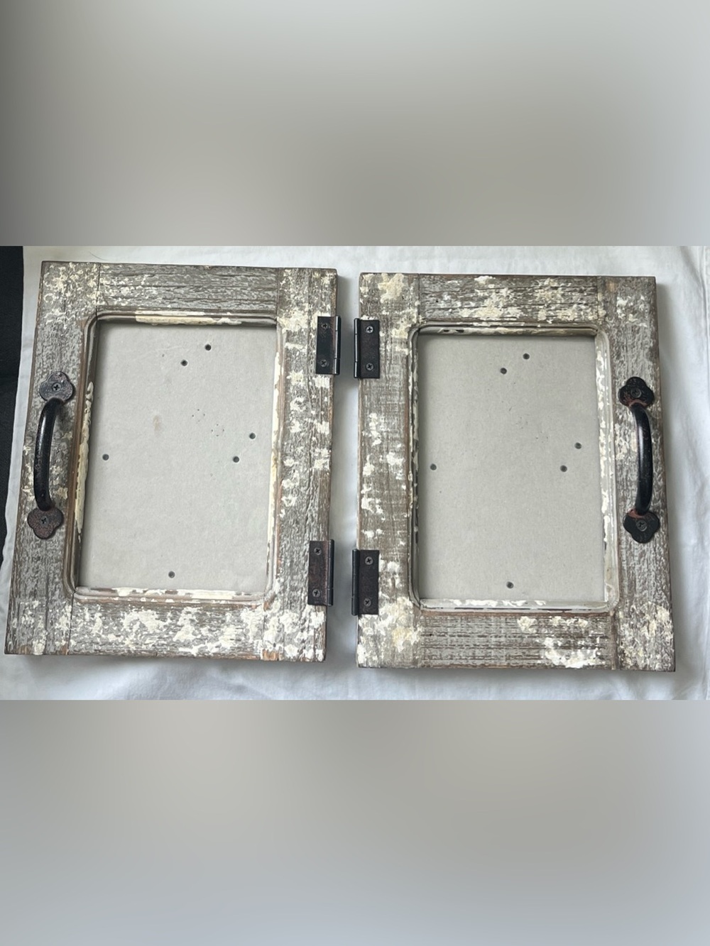 (2) Matching Rustic Distressed Wood Frames Hinged Farmhouse Cottage Decor Barn